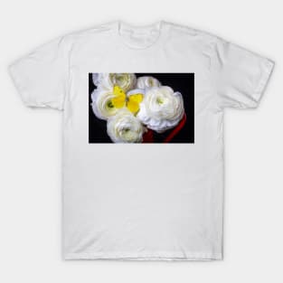 Yellow Butterfly On White Ranunculus T-Shirt